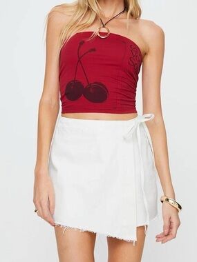 Princess Polly Alrita White Fold-Over Denim Mini Skort